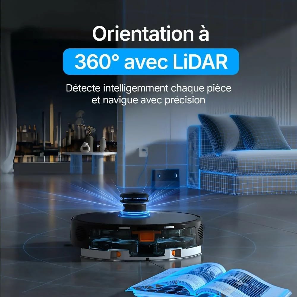 Oryzom Robot Aspirateur V8 Pro,Robot aspirateur Laveur avec Station,Nettoyage Automatique avec Fonction Serpillère,Navigation Lidar,Trois Modes De Régulation