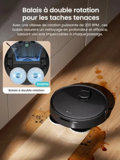 M3 Robot Aspirateur Laveur 12 000 Pa, Station Multifonctionnelle, Double Serpillière Rotative 200 TR/Min, Navigation dToF, Évitement d'obstacles PSD, 220min, WiFi 5G/APP/Alexa Noir de Jais