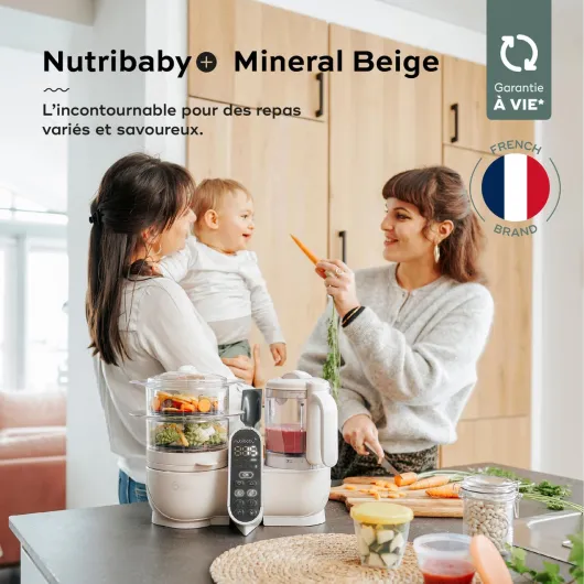 Nutribaby(+), Robot Cuiseur Bébé Multifonctions 6 en 1, Cuiseur Vapeur Mixeur, Grande Capacité 2,2L, Petits Pots Bébé Faits Maison, Idéal Diversification Alimentaire, Mineral Beige Beige Robot seul