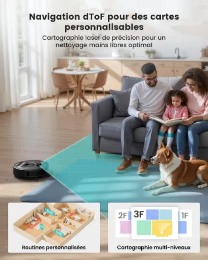 M330 Pro Robot Aspirateur Laveur 3 en 1, 5000Pa d'Aspiration, Navigation dToF, Cartographie, Zones Virtuelles, Évitement d'obstacles PSD, 150min, Aspirateur Robot Connecté par Alexa/APP/WiFi Noir Anthracite