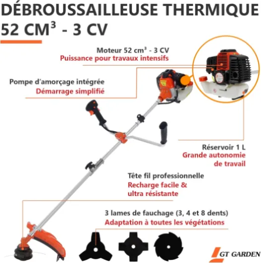 Débroussailleuse Thermique, 52 cm3, 3 CV