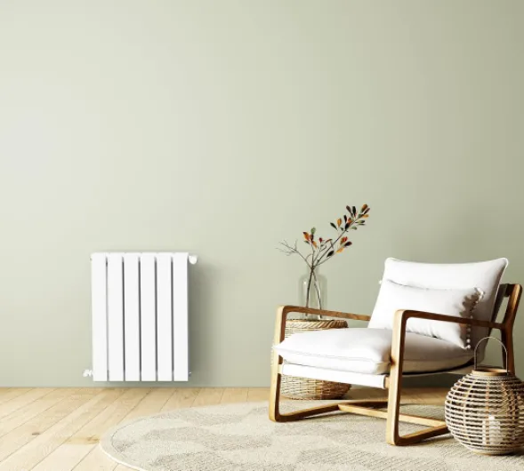 Radiateur blanc mural eau chaude horizontal en acier double lame - 60 x 45 cm 662 Watt chauffage central - 4 raccordements 15x21 (1/2) série NYTIA by NOYON & THIEBAULT Blanc 60 X 45