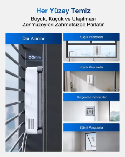 WINBOT Mini Robot de Nettoyage de vitres, Design Compact, Double Buses avec pulvérisation ultrasonique, système de Protection à 9 étapes, Planification Intelligente du Trajet, Blanc MINI Grey