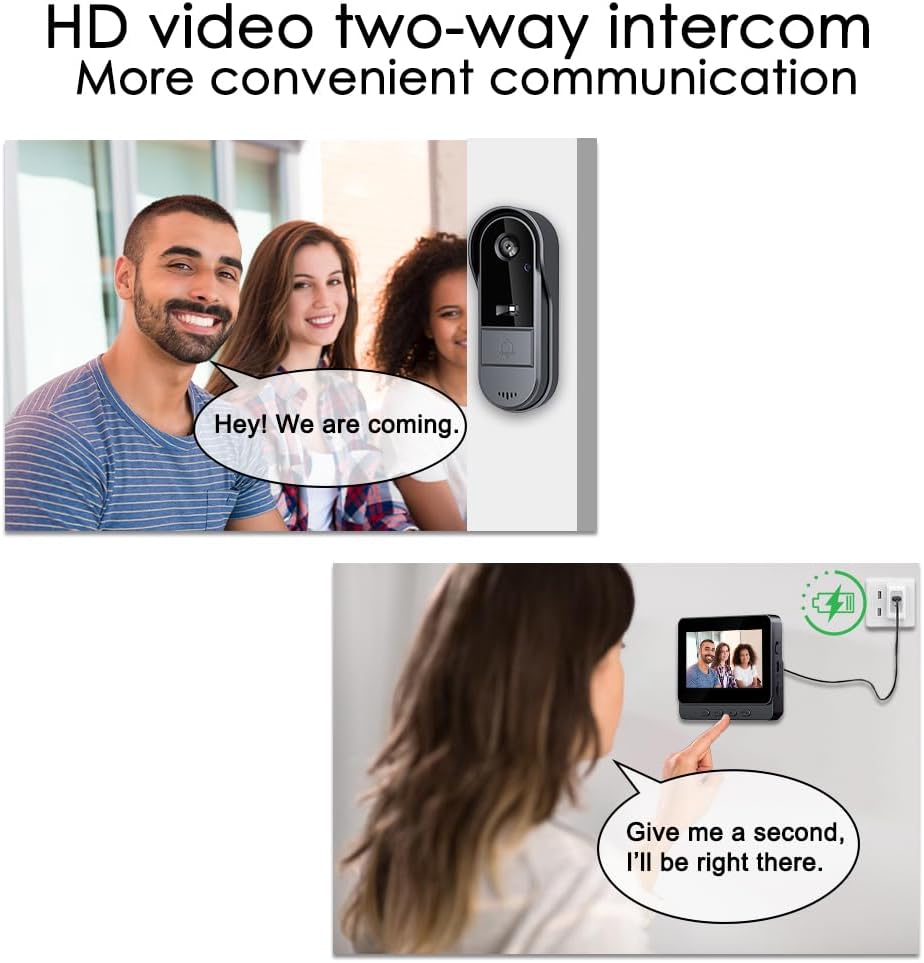 Sonnette sans Fil avec Caméra 1080P Étanche IP67, Visiophone Vidéo Extérieur avec Écran 4.3", Angle de Vision 170°, Vision Nocturne, Interphone Vidéo pour Maison, sans WiFi et APP Visiophone Écran 170°