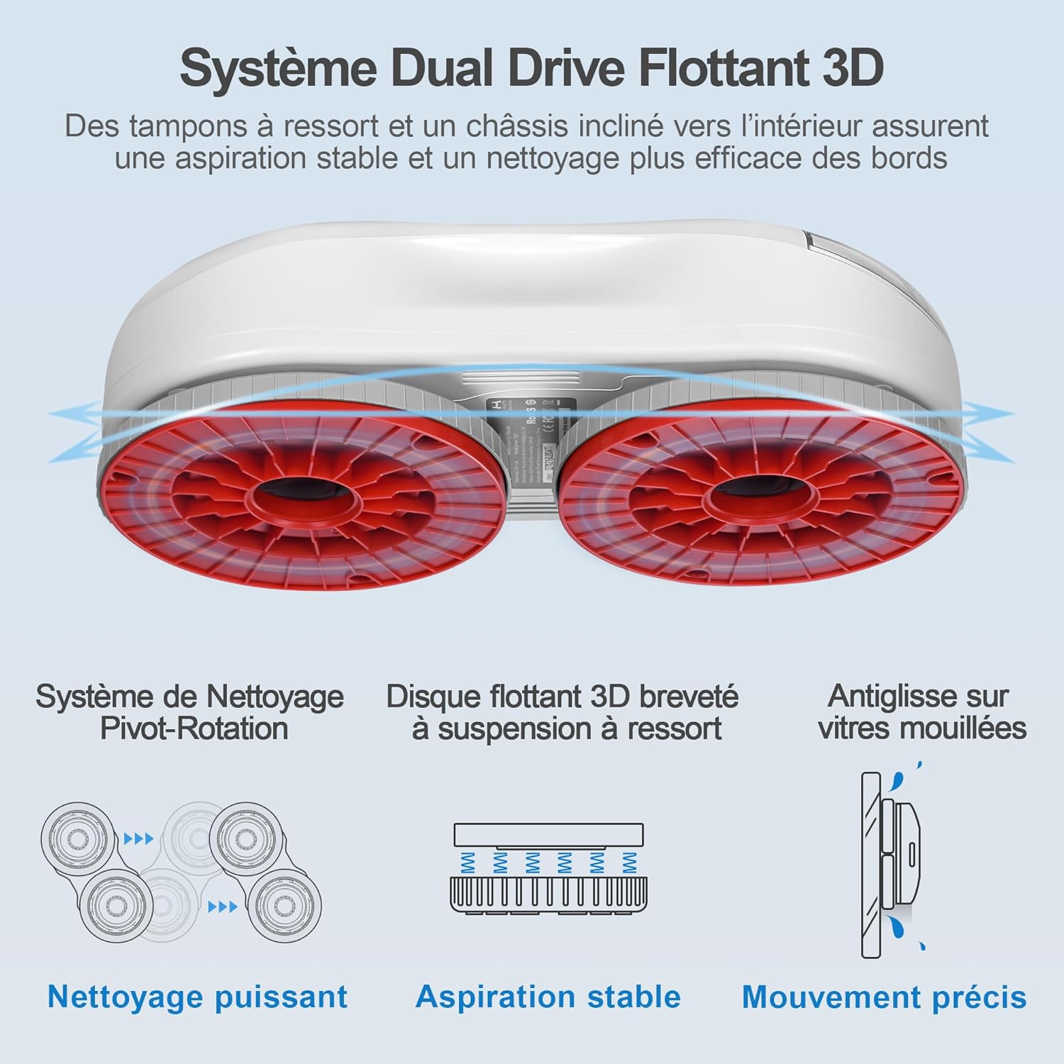 S55 Pro Robot Nettoyeur de Vitres 6500Pa, Robot Laveur Vitre avec Patins 3D Flottants, Pulvérisation HydroJet, Navigation Slam 4.0, Réservoir 80ml, Système de Sécurité Multicouche Blanc