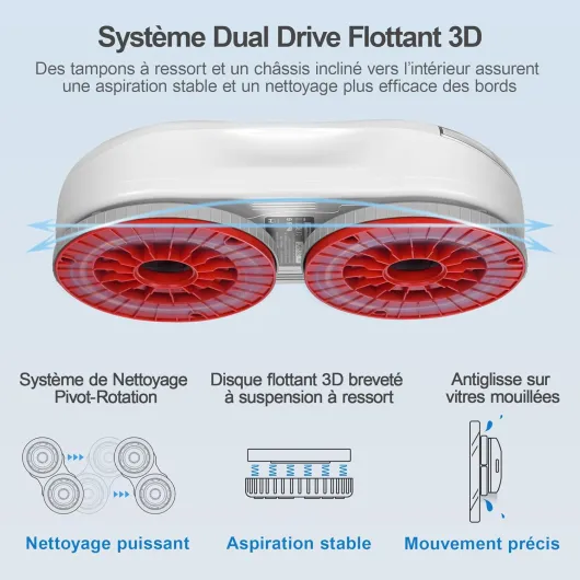 S55 Pro Robot Nettoyeur de Vitres 6500Pa, Robot Laveur Vitre avec Patins 3D Flottants, Pulvérisation HydroJet, Navigation Slam 4.0, Réservoir 80ml, Système de Sécurité Multicouche Blanc