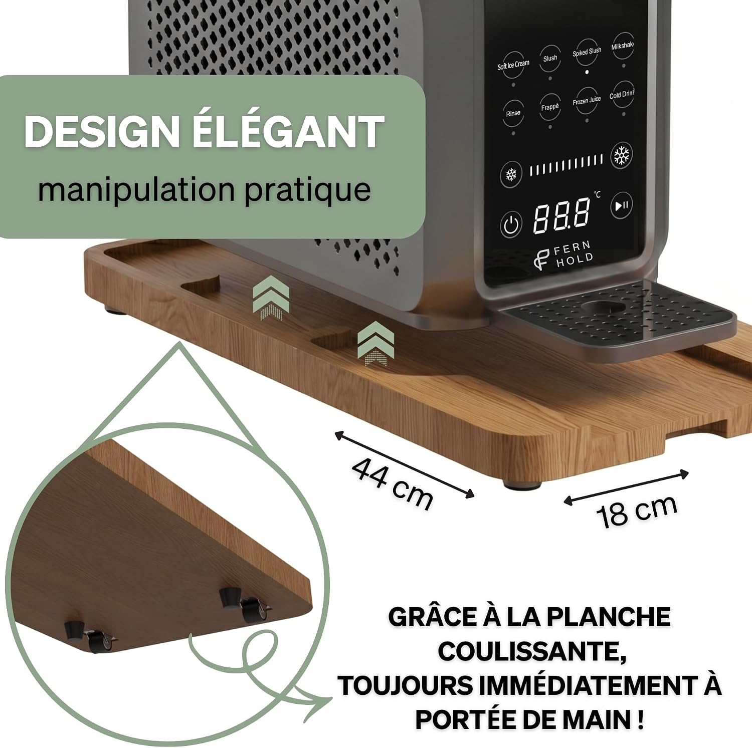 Machine à Granité 2 L avec Planche Coulissante Bois, 7 Programmes – Machine à Slush sans Glaçons, Écran LED, pour Granité, Glace, Frappé, Milkshake, Margarita et Vin