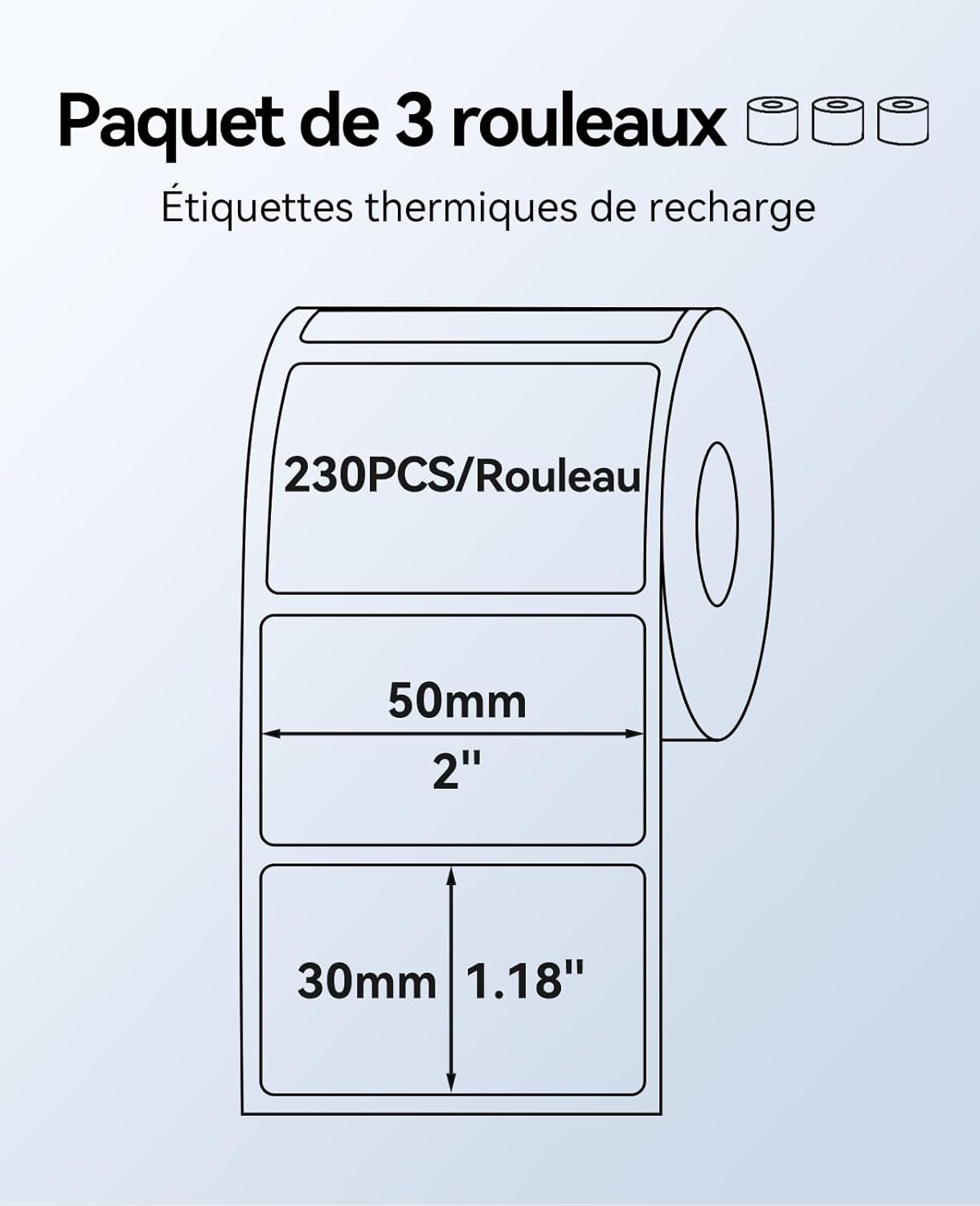 3 Rouleaus Etiquette Pour B1 B2 B21 B3S B31 B4/K4 Imprimante, Autocollantes Etiquette 50 * 30mm, 230 Pièces Par Rouleau, Blanc Blanc 3 Rouleau 50x30mm