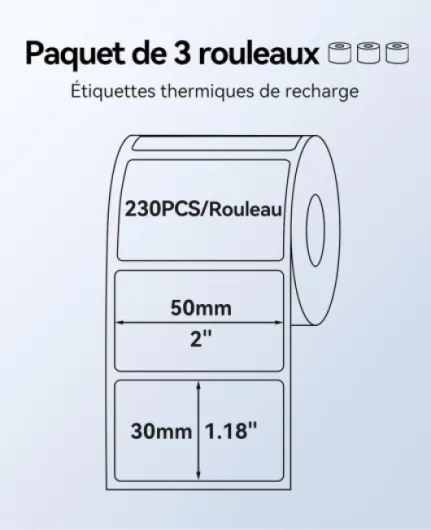 3 Rouleaus Etiquette Pour B1 B2 B21 B3S B31 B4/K4 Imprimante, Autocollantes Etiquette 50 * 30mm, 230 Pièces Par Rouleau, Blanc Blanc 3 Rouleau 50x30mm