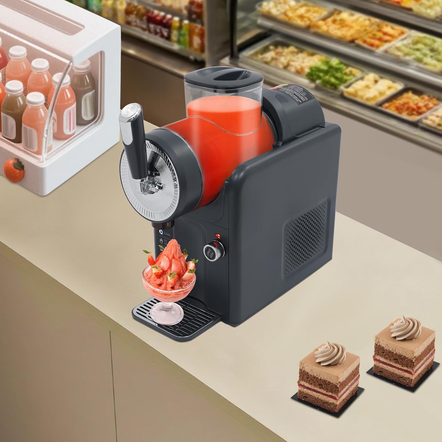 Machine à granités 1,8 l avec 5 programmes et auto-nettoyage, machine à boissons surgelées pour granités, milkshakes, cocktails - Refroidissement turbo 185 W, avec moule à glace (gris)