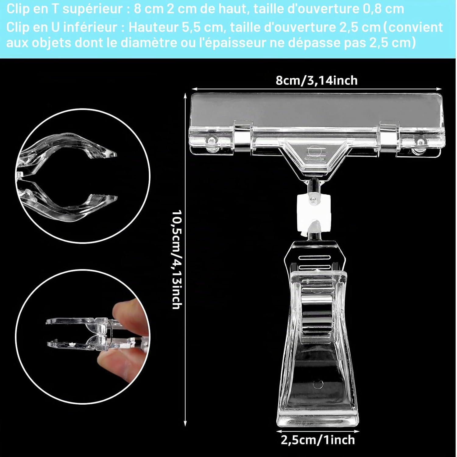 50 Pièces Plastique Rotatif Clip, Porte Etiquette Prix Rotatif, Clip d'Affichage de Clip de Marchandise, Clips d'Étiquettes de Prix Transparent pour Cartes, Socle Étiquettes Boulangerie