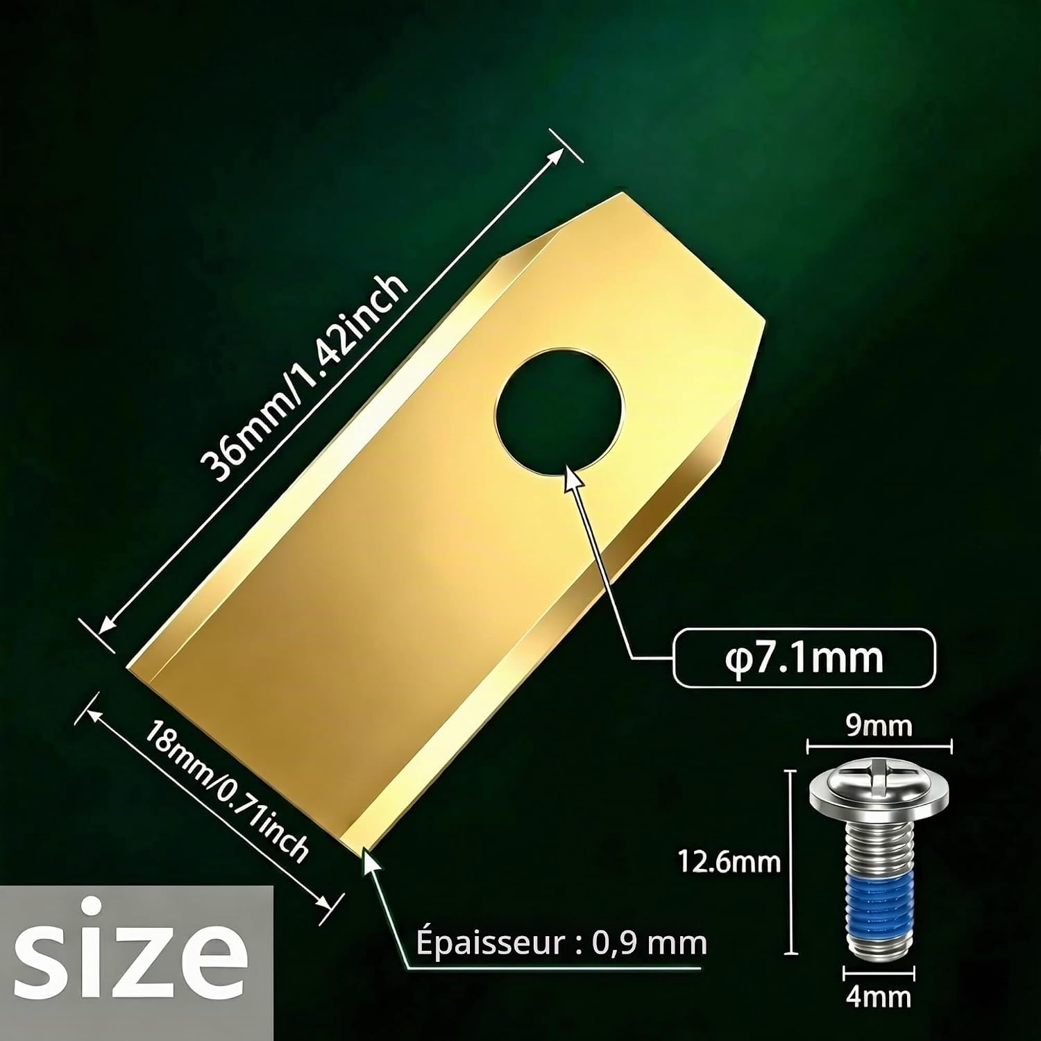 36x Lames de rechange pour tondeuse robot ECOVACS GOAT Série, 0,9 mm, acier inoxydable revêtu de titane, avec vis, boîte de rangement