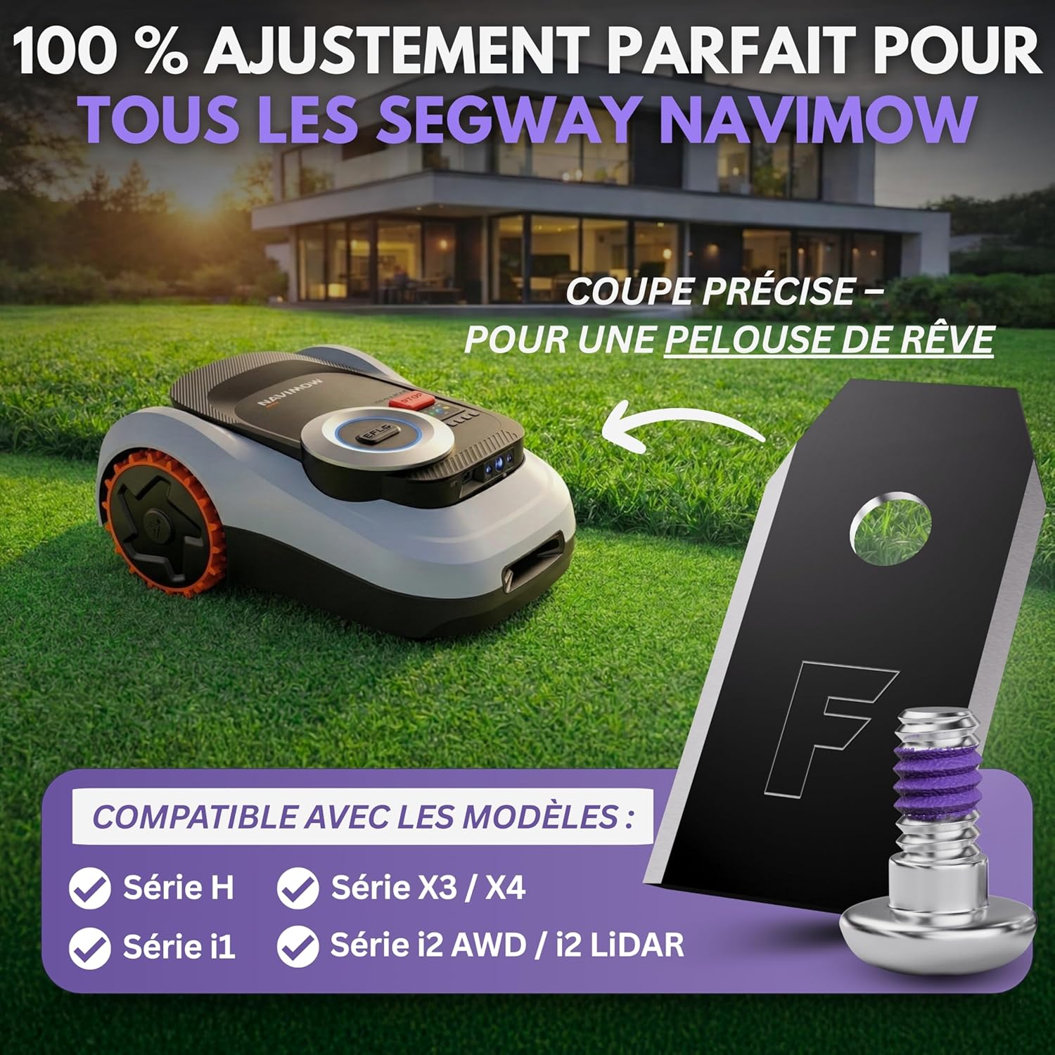 ® 36x Lame Robot Tondeuse en Carbone Vis incl - - Compatibles Avec Lame de Robot Tondeuse Segway Navimow - Lames de Tondeuses Adaptées au modèle Segway Navimow I105e et à nombreux autres modèles Segway Navimow 36x