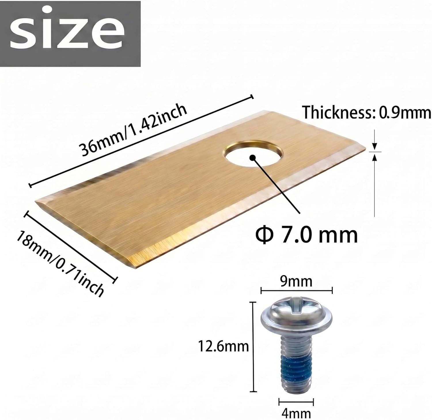 36x Lames de Rechange pour Robot Tondeuse Eufy E15 & E18, Lames en Acier Inoxydable Revêtues de Titane de 0,9 mm avec Vis, Boîte de Rangement