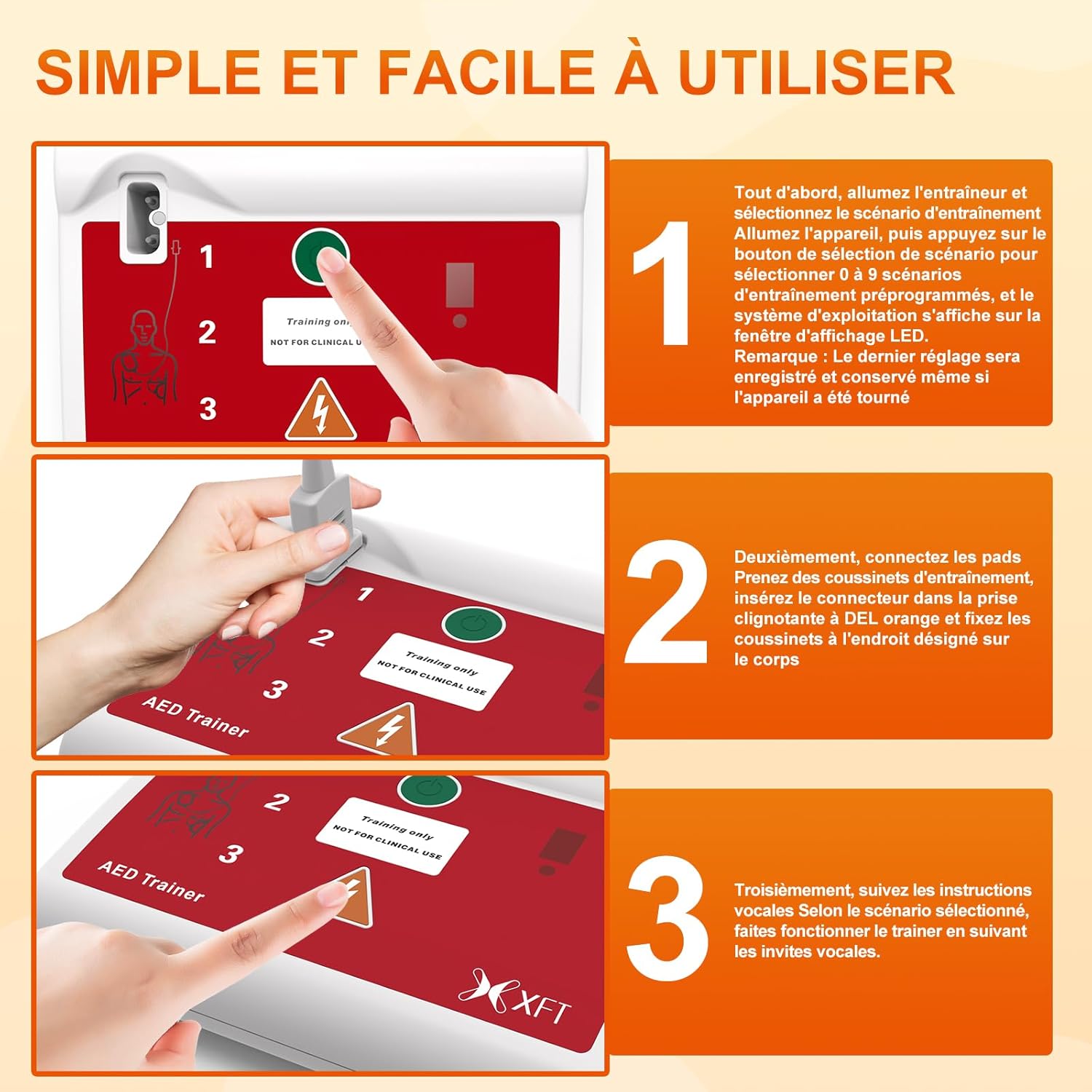Défibrillateur de Formation - Appareil d'Entraînement de Défibrillateurs, 10 Scénarios Différents, Instructions Vocales en Français/Anglais avec Télécommande pour Formateur Défibrillateur (XFT-120C) 120C-Français&Anglais