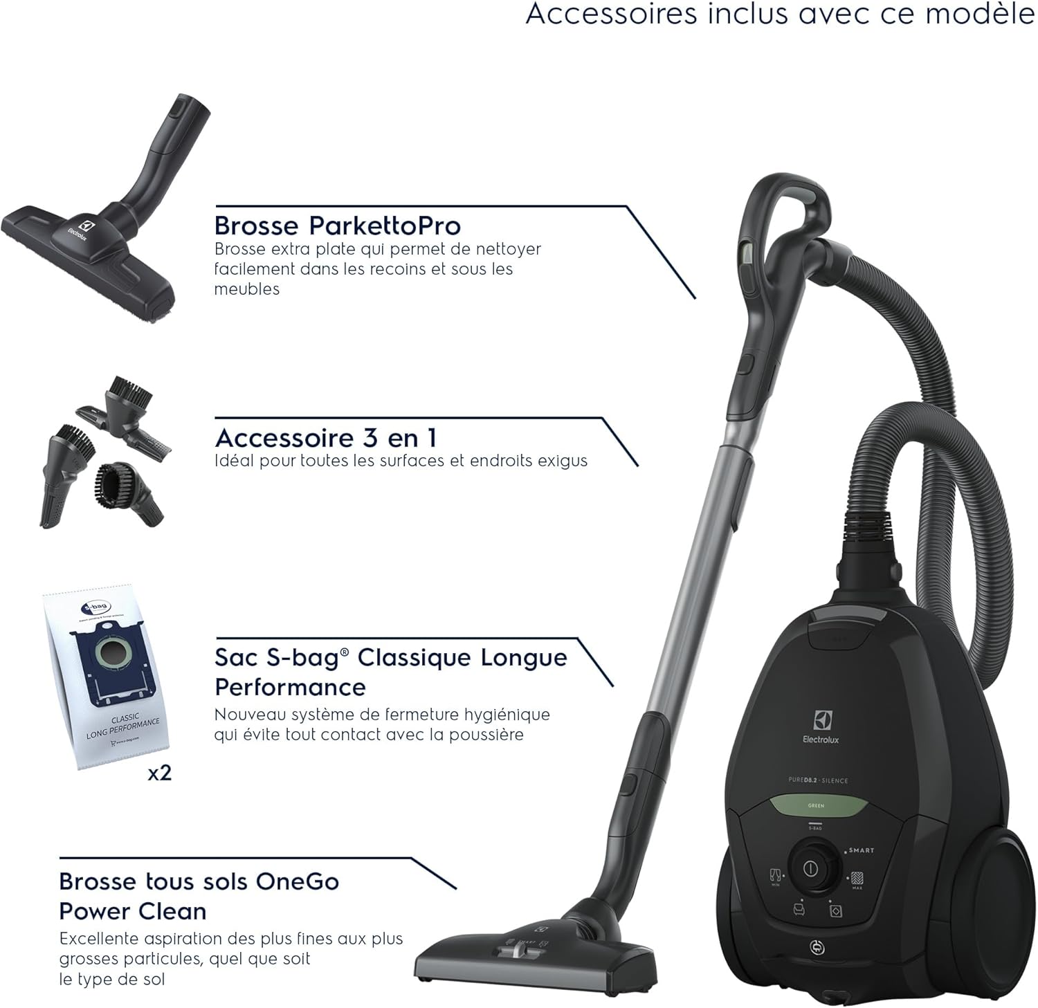 Pure D8, Aspirateur Traineau avec Sac, Incroyablement Silencieux, 57dB, Ecoresponsable, Multi Surfaces, Puissance Automatique Intelligente, PD82, Noir Canister