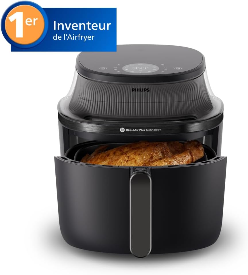 Airfryer Série 3000 - Air Fryer 7.2 L, 16-en-1, Fenêtre de cuisson, Technologie RapidAir, jusqu'à 90% de matières grasses en moins, Application HomeID, coloris Noir (NA340/00) 7.2 litres (6 personnes) 7.2 Litres (6 Personnes)