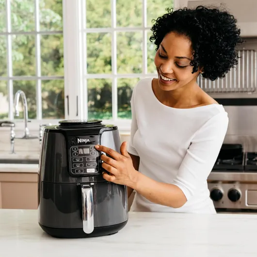 Air Fryer, 3,8L, 4-en-1, Sans Huile, Frire à l'air, Rôtir, Déshydrate, Panier Antiadhésif Compatible Lave-Vaisselle, 2-4 Portions, Digitale, Gris et Noir, AF100EU