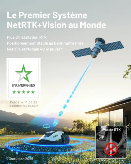 YUKA Mini 500 Robot Tondeuse sans Fil Périphérique, NetRTK+Vision, Aucune Antenne RTK Requise, Recommandé 500 m², Pente à 50%, Cartographie Automatique, avec Module 4G