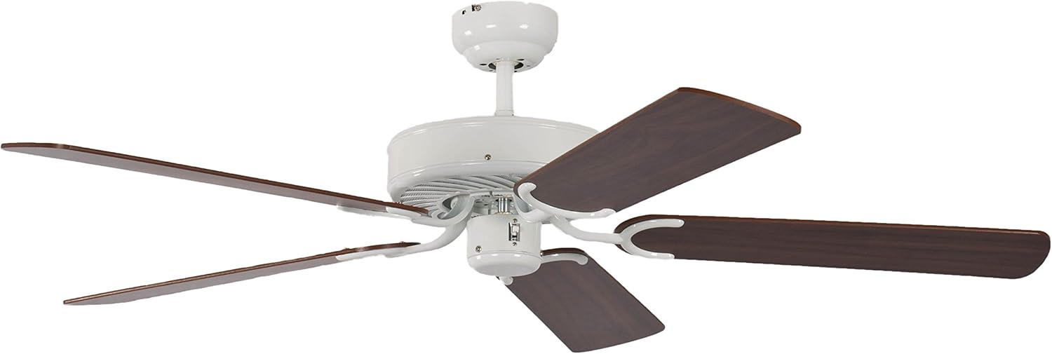 Ventilateur de plafond Potkuri de Pepeo sans éclairage, blanc laqué, pâles réversibles noyer / osier, 132 cm Noyer / Noyer avec Rotin
