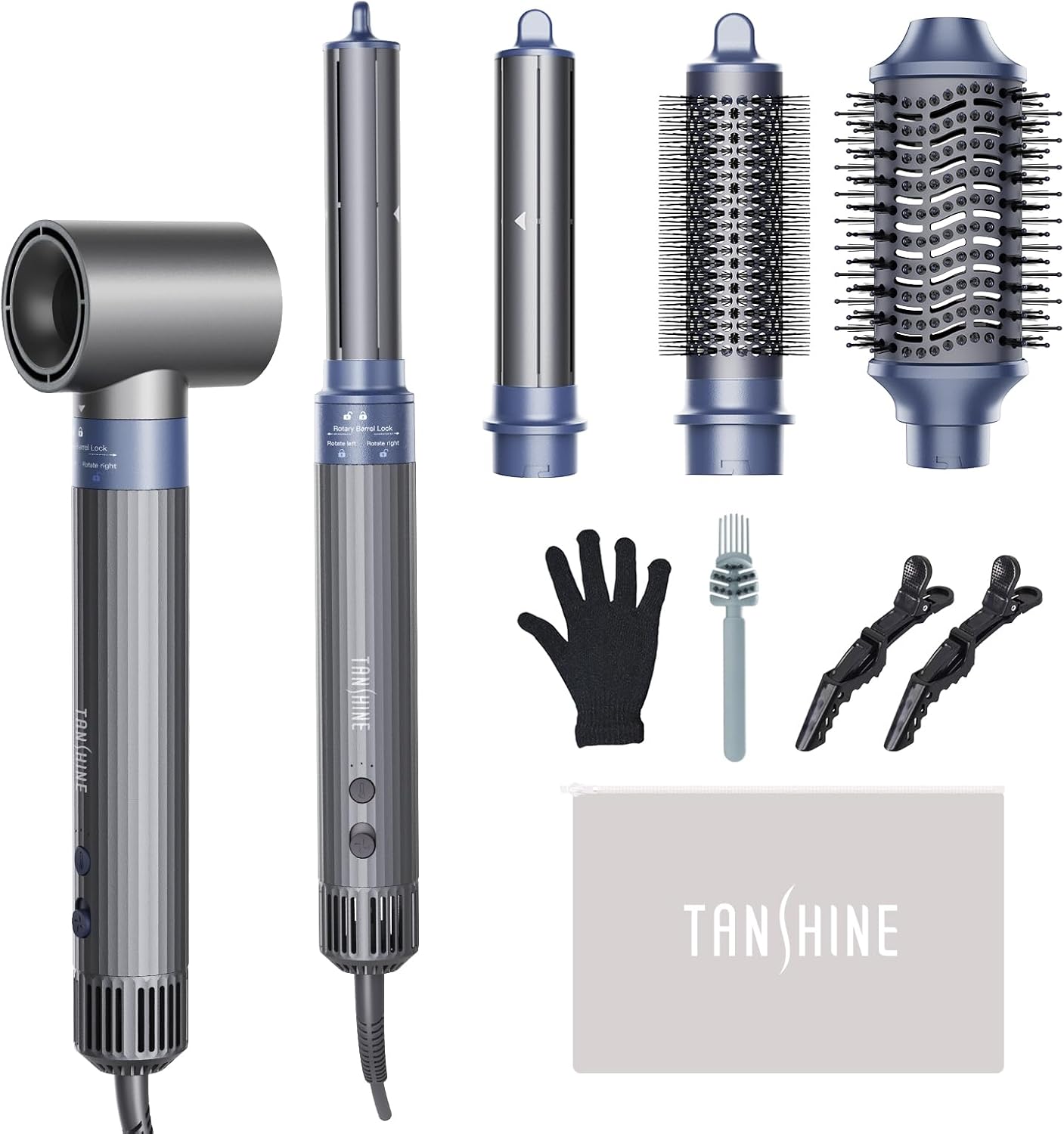 TANSHINE 5 en 1 Brosse Soufflante Air Styler,1400W Seche Cheveux Professionnel 200 Millions Ionique,Auto Hair Wrap silencieux Brosse Lissante,Bouclés,Volumateur,Brosse Thermique Chauffante Brushing 5 en 1(nouveau)