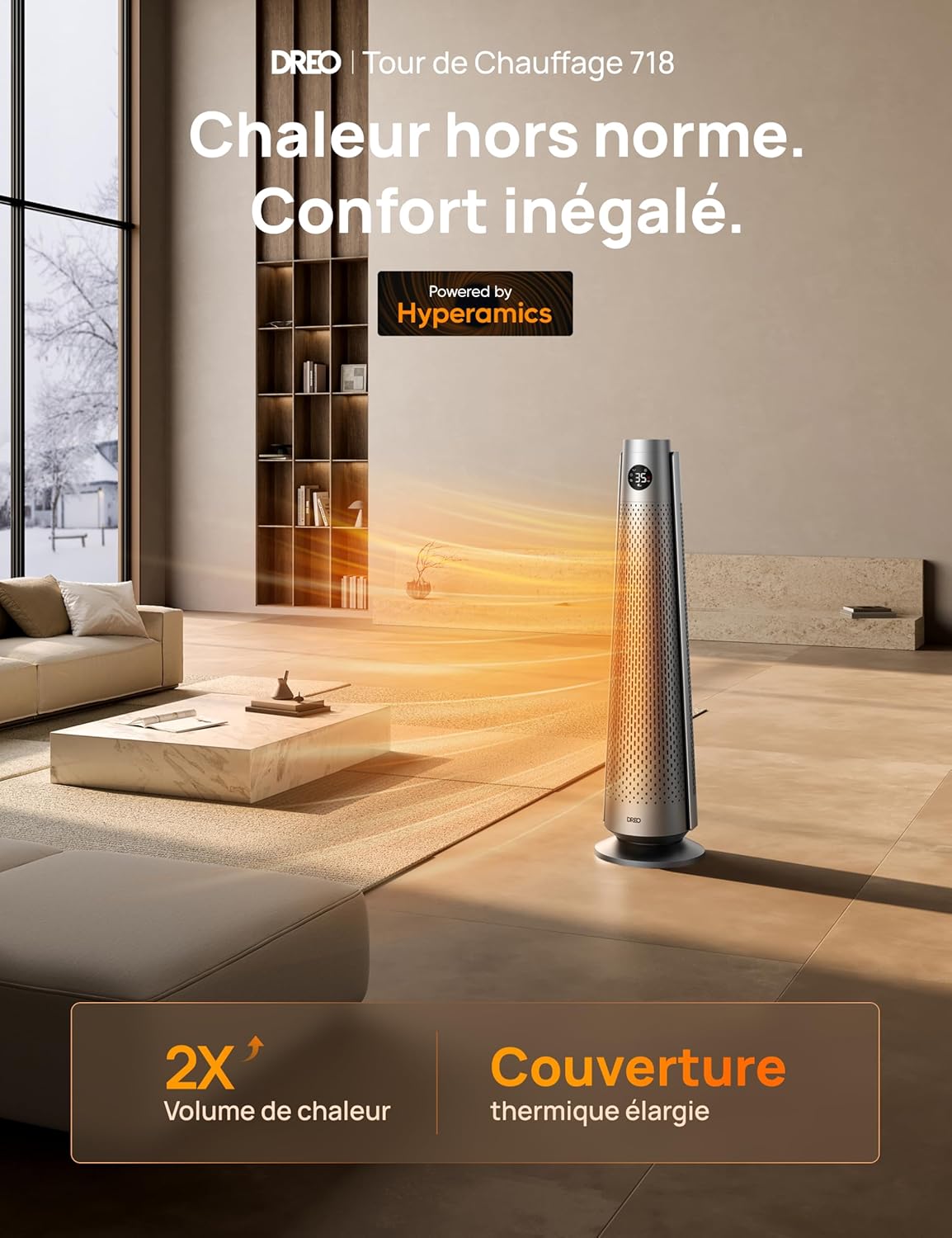 Chauffage soufflant éco-énergétique 2000W avec télécommande, 25 dB silencieux, oscillation 120°, thermostat, 5 modes 3 vitesses, protection 7 niveaux, minuterie 12h, chauffage céramique PTC Argent