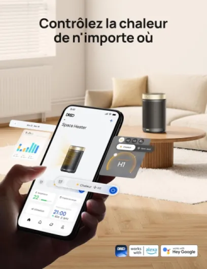 Chauffage d'appoint, chauffage electrique soufflant economique avec thermostat, minuterie 1-12H, mode éco, chauffage céramique PTC rapide de 1500 W en toute sécurité, Chauffage 316S Dorée Wi-Fi