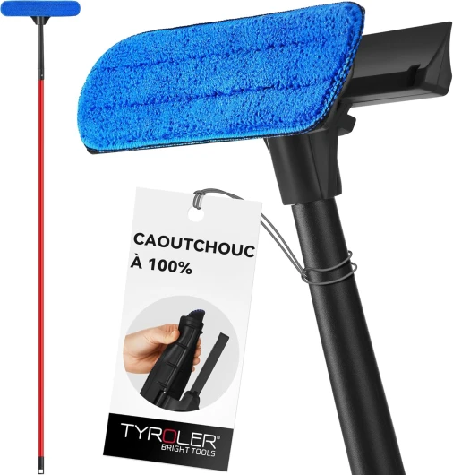 Tyroler Raclette Vitre Professionnel Nettoyage Vitre - 30 à 205cm Lave Vitre Manche Télescopique Nettoyant Vitre - Kit Nettoyage Vitre 2 en 1 - Perche Télescopique Nettoyage Parfaite