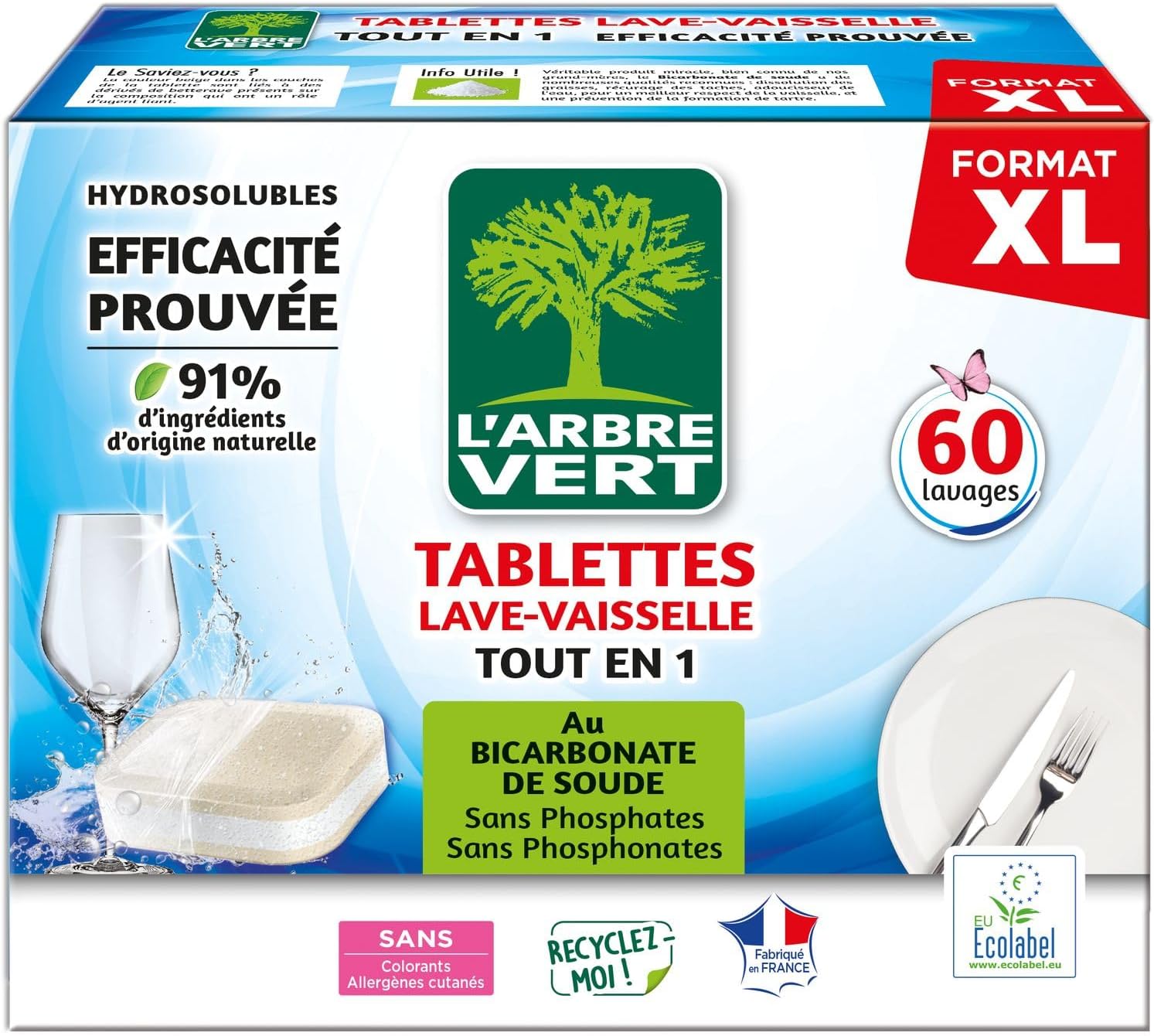 L'arbre vert Tablettes Lave-Vaisselle Hydrosolubles, 60 doses (lot de 1) Arbre vert 1 unité (Lot de 1)