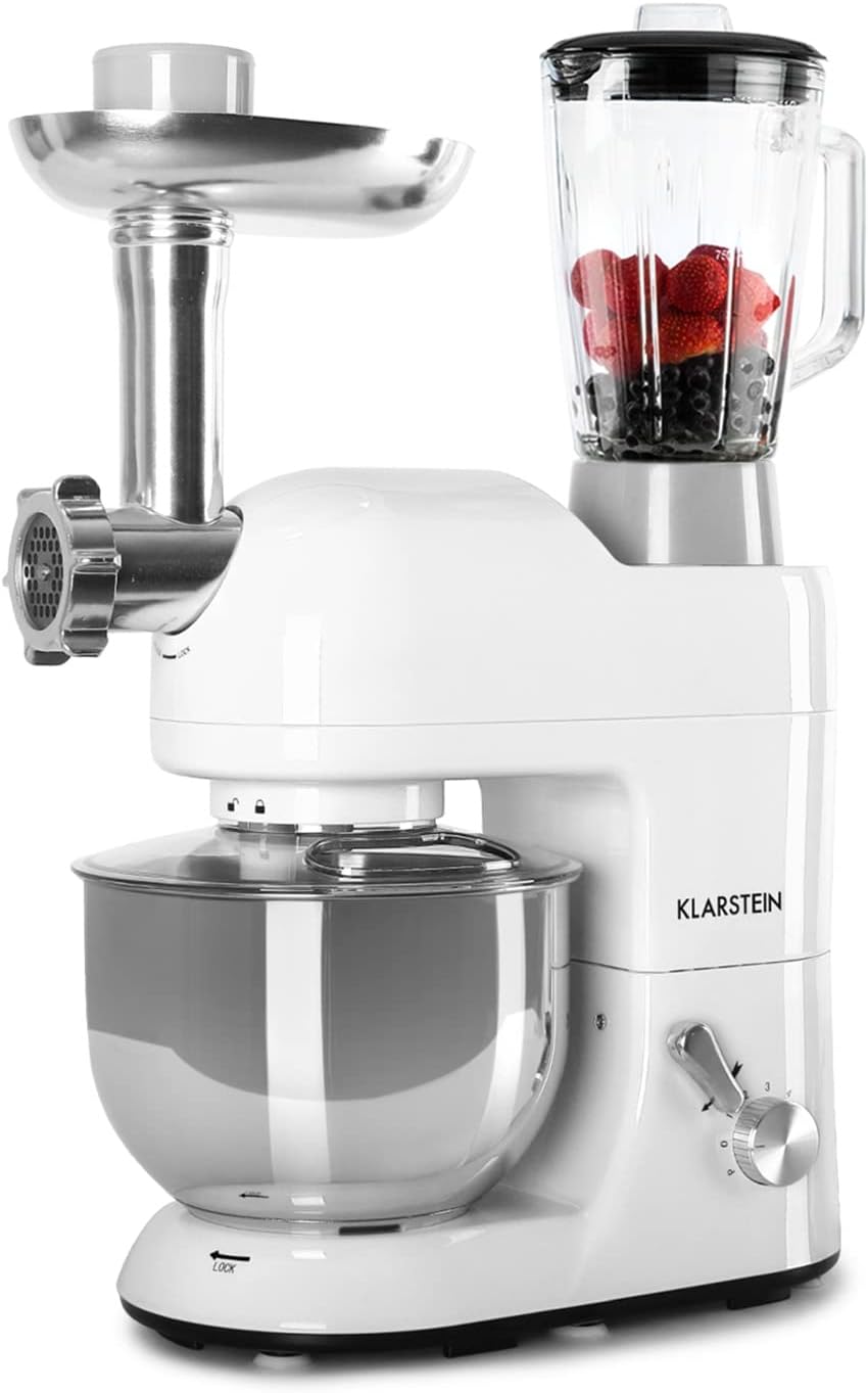 Robot Patissier Multifonctions, Batteur sur Socle, Bol 5L, Robot Cuisine 1800W, Blender 1.5L, Robot Multifonction Petrin Boulangerie, Hachoir à Viande, Batteur Electrique Cuisine, 6 Vitesses