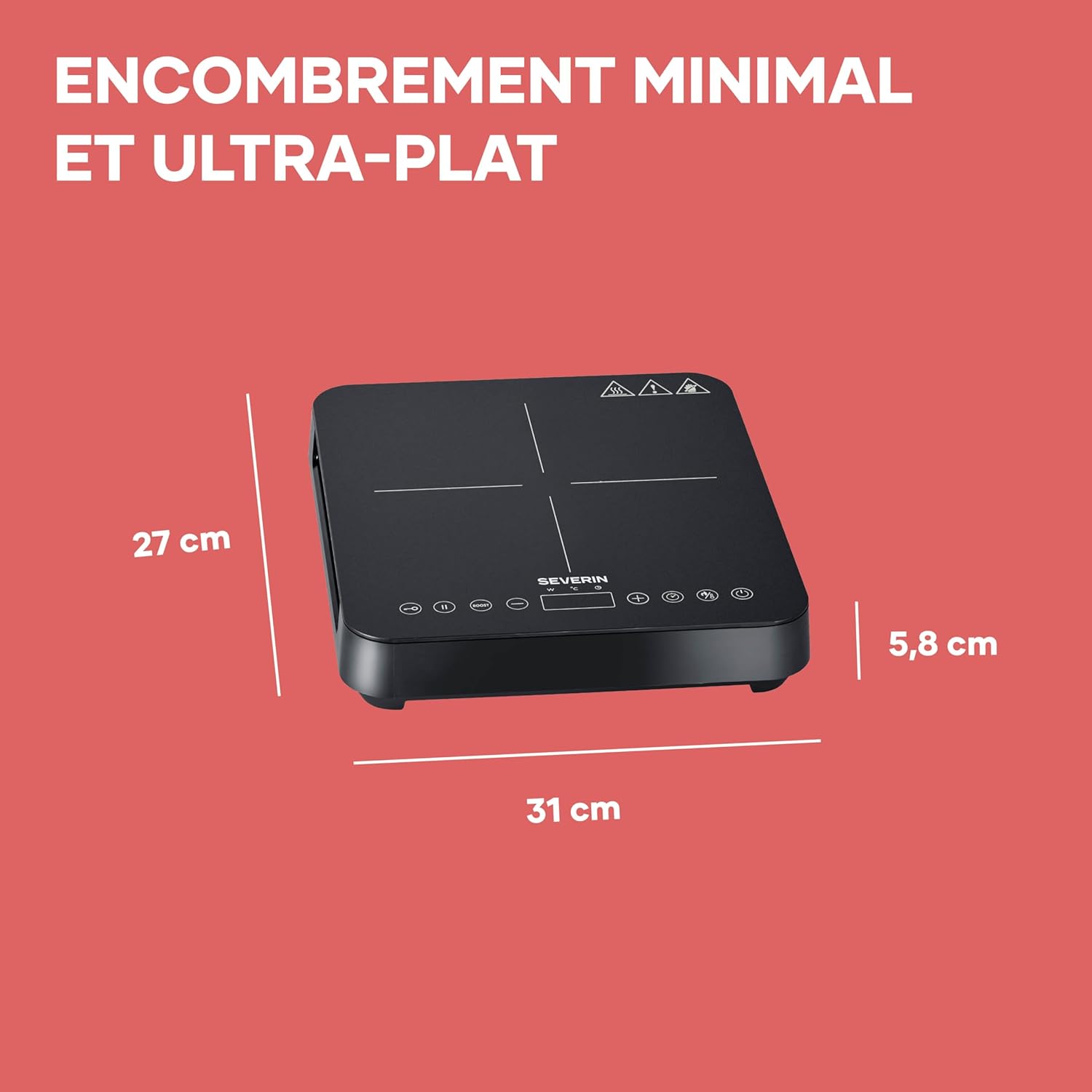 Plaque de cuisson à induction 2 000 W, Plaque de cuisine simple pour une cuisson rapide des aliments, Plaque en revêtement vitrocéramique avec thermostat réglable jusqu’à 240°C, Noir, KP 1026 Noir Mat 1 feu