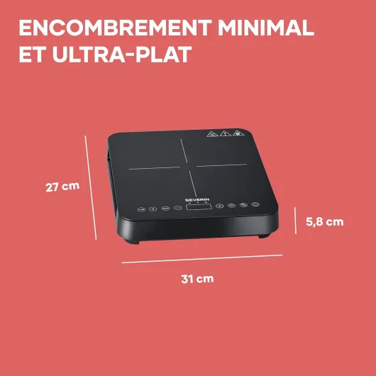 Plaque de cuisson à induction 2 000 W, Plaque de cuisine simple pour une cuisson rapide des aliments, Plaque en revêtement vitrocéramique avec thermostat réglable jusqu’à 240°C, Noir, KP 1026 Noir Mat 1 feu
