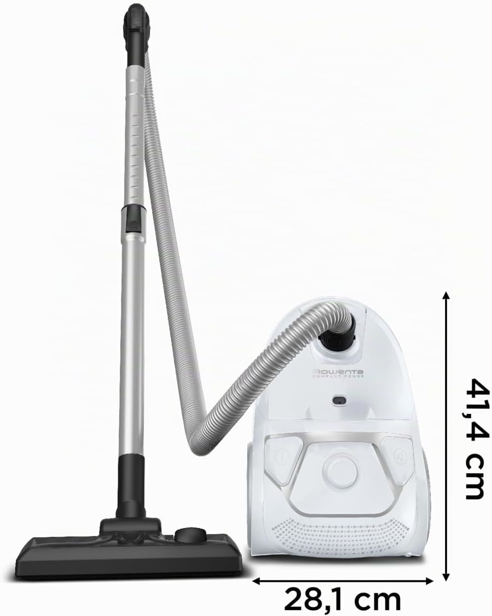 Compact Power Aspirateur avec sac, Moteur basse consommation de 900 W max, Compact, Haute filtration, Capacité 3 L RO3927EA Blanc Compact