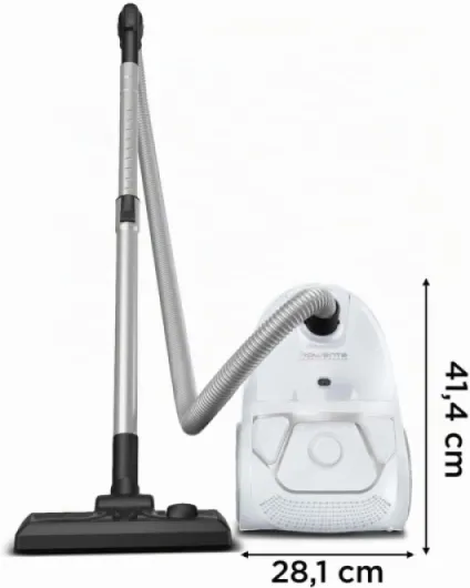 Compact Power Aspirateur avec sac, Moteur basse consommation de 900 W max, Compact, Haute filtration, Capacité 3 L RO3927EA Blanc Compact