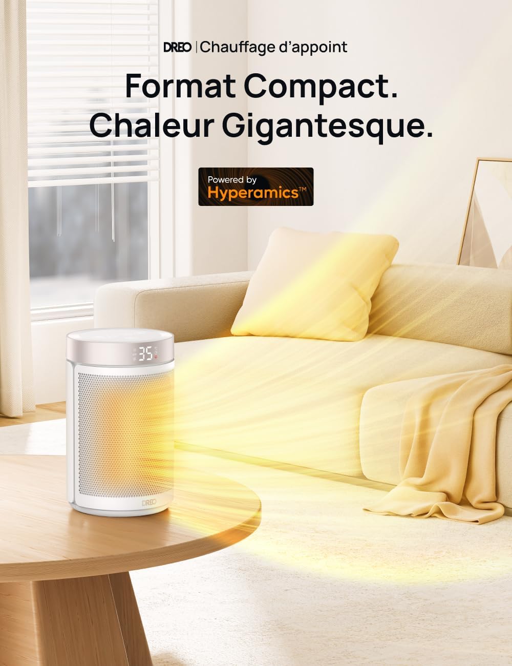 Chauffage Électrique 1500W, Radiateur Céramique Portable Silencieux et Économe en Énergie, Thermostat, 3 Modes, Minuterie 12H, Protection Surchauffe & Basculement, Atom 316, Blanc Blanc standard