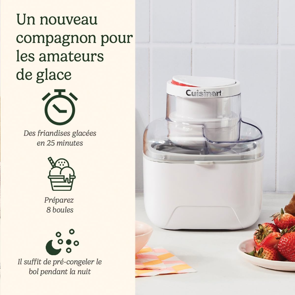 Sorbetière Solo Scoops - Machine à glace et crème glacée maison prêtes en 25 minutes - Sorbetière - Machine à yaourt glacé - Compacte, peu encombrante - Bol de barattage de 475 ml - ICEM10 Bol de précongélation instantanée 475ml