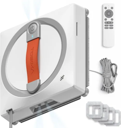 Robot Laveur de Vitre WA9C Pro, Nettoyeur Vitre Automatique avec 4 Buses de Pulvérisation, 6 Modes de Nettoyage avec Planification Intelligente, Aspiration Extra-Forte & Télécommande Blanc