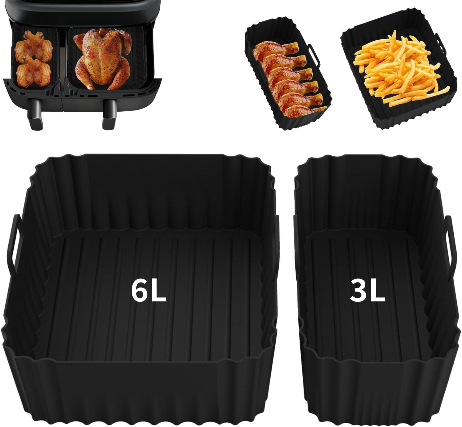 Moule Air Fryer pour Philips 3000 Dual Basket 9 Litres, Accessoires Air Fryer pour Philips Airfryer Série 3000 NA350/00, Réutilisable Moule Silicone Air Fryer pour Philips Airfryer 6/3L