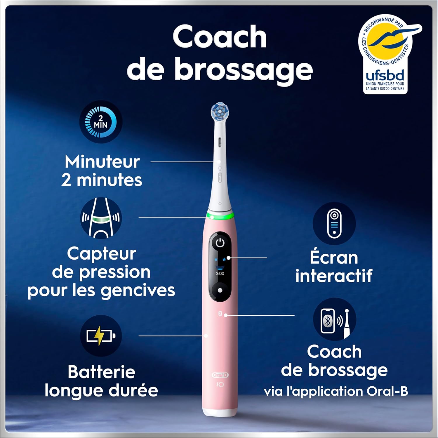 Oral-B Brosse à Dents Electrique iO 6 avec 1 Brossette de Rechange, Rose - 5 Modes de Brossage dont Blancheur et Soin des Gencives, Capteur de Pression, Batterie Rechargeable, Ecran Interactif, Etui